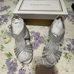Charter Club Size 9.5M Women’s Silver Wedge Sandals. Never Worn